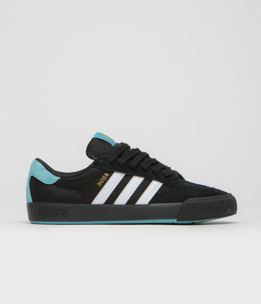 Adidas Nora Shoes in Core Black and FTWR White / Gold Metallic / Blue