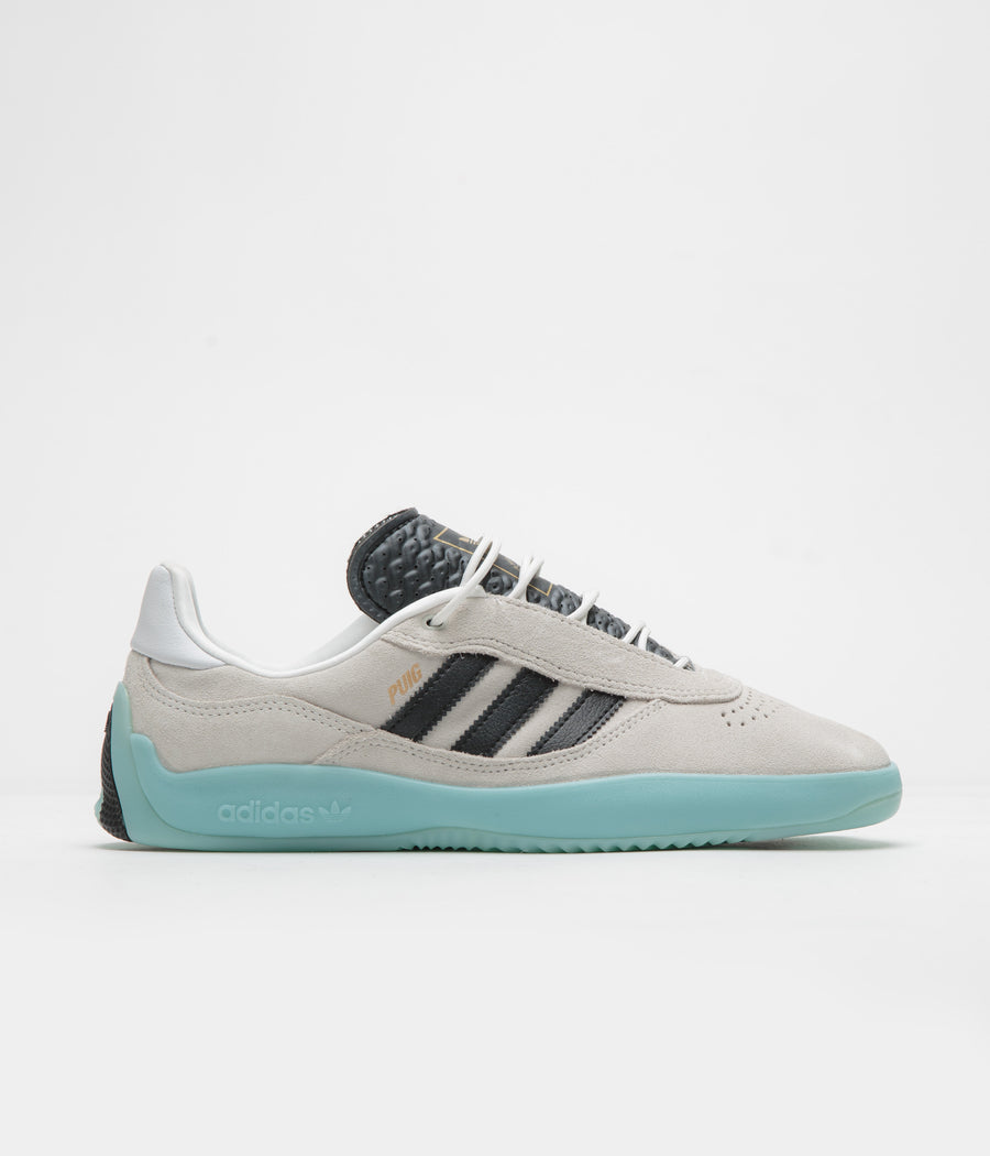 Adidas Puig Shoes in Crystal White and Core Black / Light Aqua