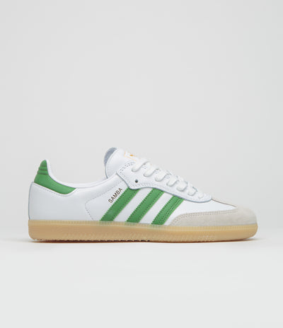 Adidas Samba ADV Shoes in FTWR White and Crew Green / Gum3