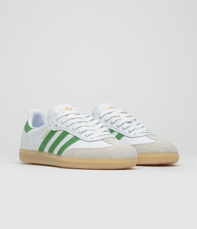 Adidas Samba ADV Shoes in FTWR White and Crew Green / Gum3