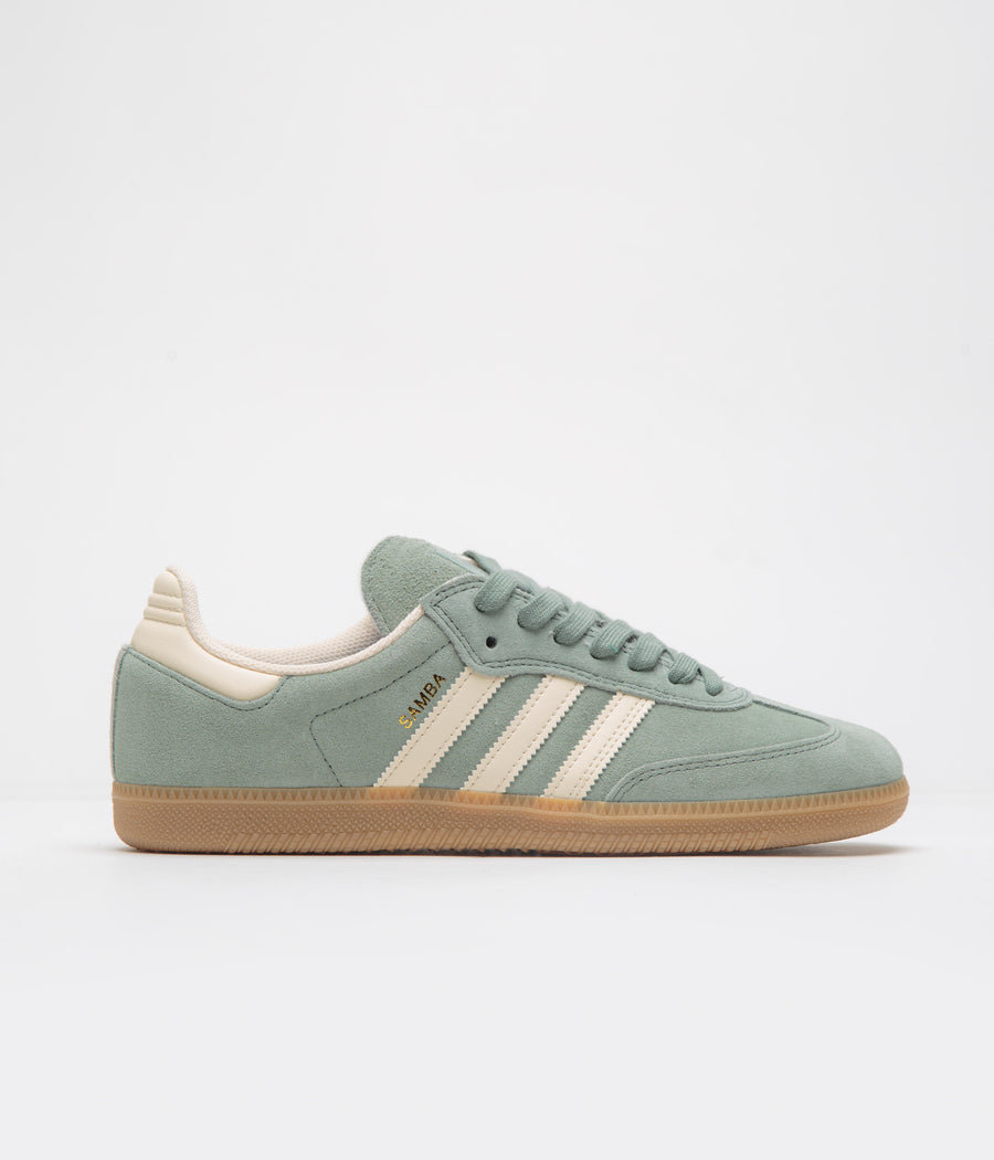 Adidas Samba ADV Shoes in Silver Green and Wonder White / Gold Metallic
