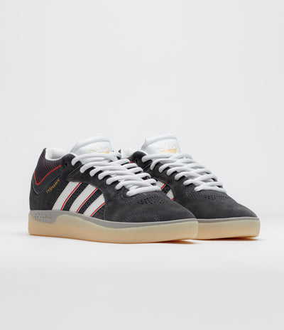 Adidas Tyshawn Shoes in Carbon and Crystal White / Better Scarlet