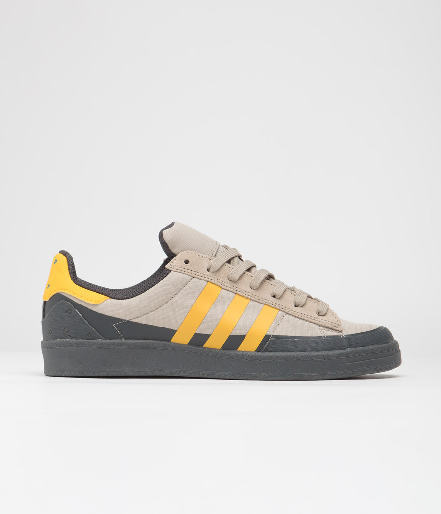 Adidas x Pop Trading Company Campus ADV Shoes - Grey Six / Active Gold / Clay Brown