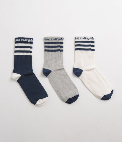 Adidas x Pop Trading Company Crew Socks (3 Pack) - Medium Grey Heather / Collegiate Navy / Chalk White