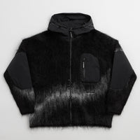 and wander Jacquard Shaggy Knit Full Zip Hoodie - Black thumbnail