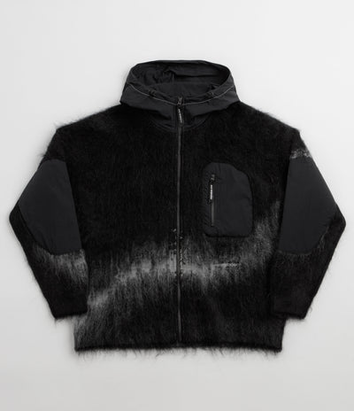 and wander Jacquard Shaggy Knit Full Zip Hoodie - Black