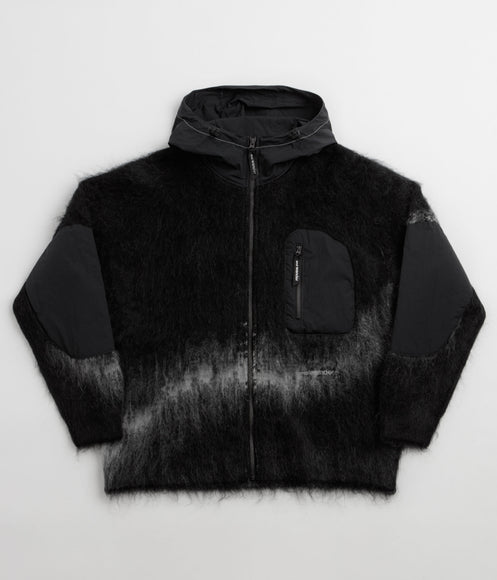 and wander Jacquard Shaggy Knit Full Zip Hoodie - Black