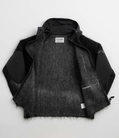 and wander Jacquard Shaggy Knit Full Zip Hoodie - Black