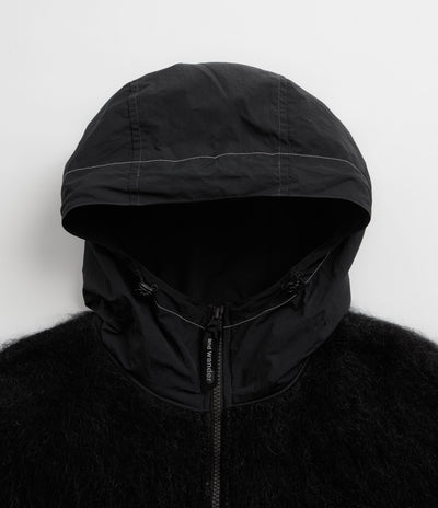 and wander Jacquard Shaggy Knit Full Zip Hoodie - Black