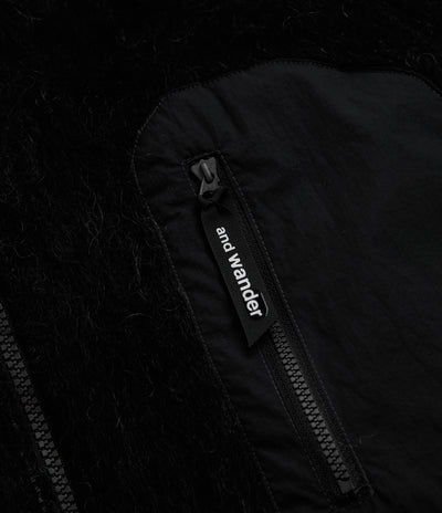 and wander Jacquard Shaggy Knit Full Zip Hoodie - Black
