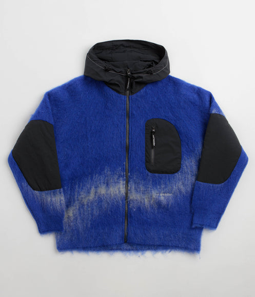 and wander Jacquard Shaggy Knit Full Zip Hoodie - Blue