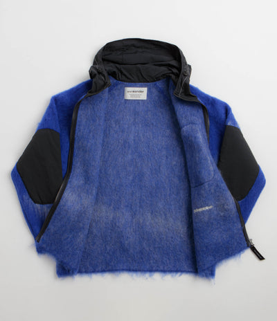 and wander Jacquard Shaggy Knit Full Zip Hoodie - Blue