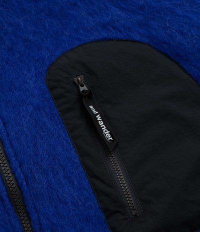 and wander Jacquard Shaggy Knit Full Zip Hoodie - Blue