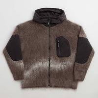 and wander Jacquard Shaggy Knit Full Zip Hoodie - Brown thumbnail