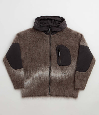 and wander Jacquard Shaggy Knit Full Zip Hoodie - Brown