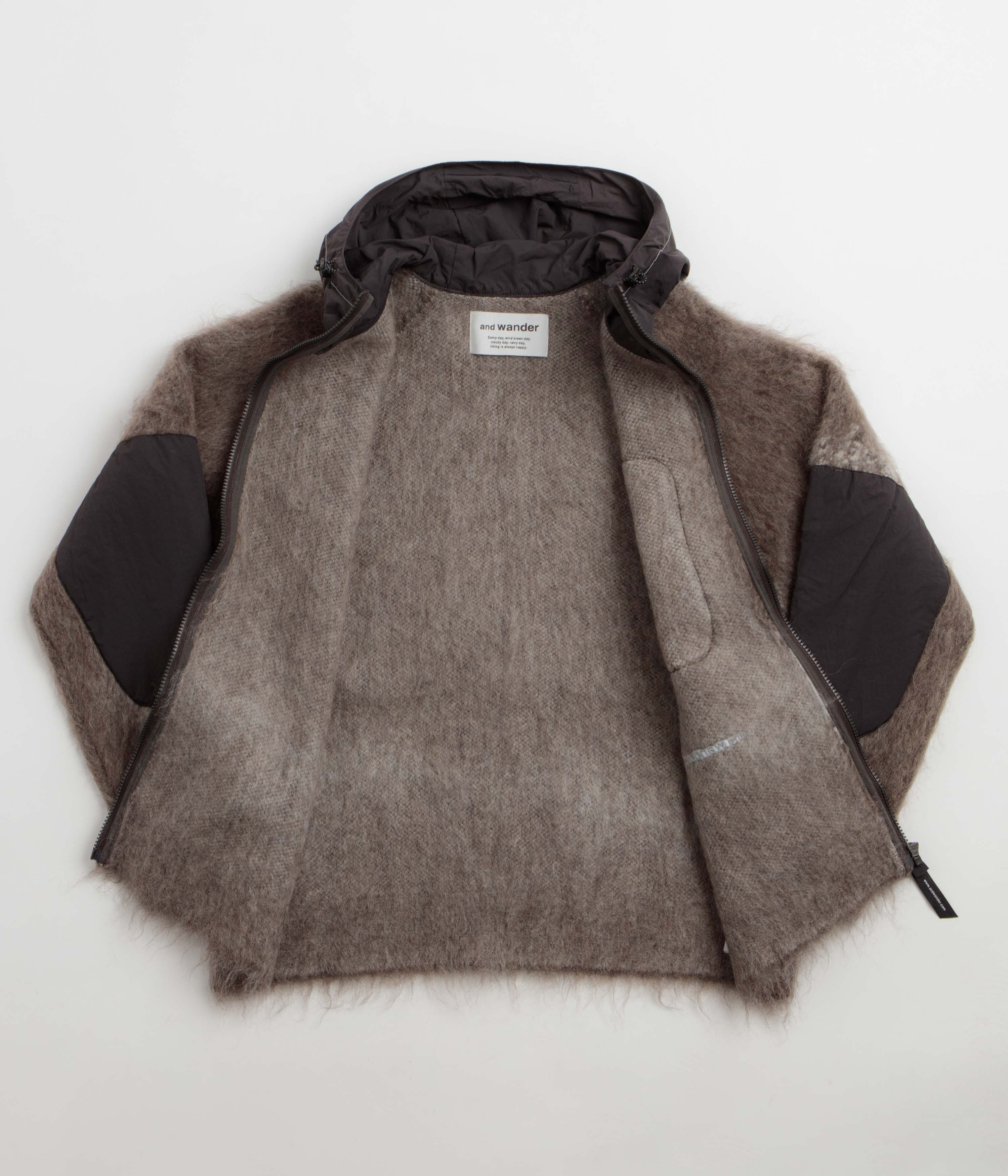 and wander Jacquard Shaggy Knit Full Zip Hoodie - Brown, view 29