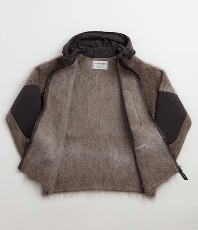 and wander Jacquard Shaggy Knit Full Zip Hoodie - Brown