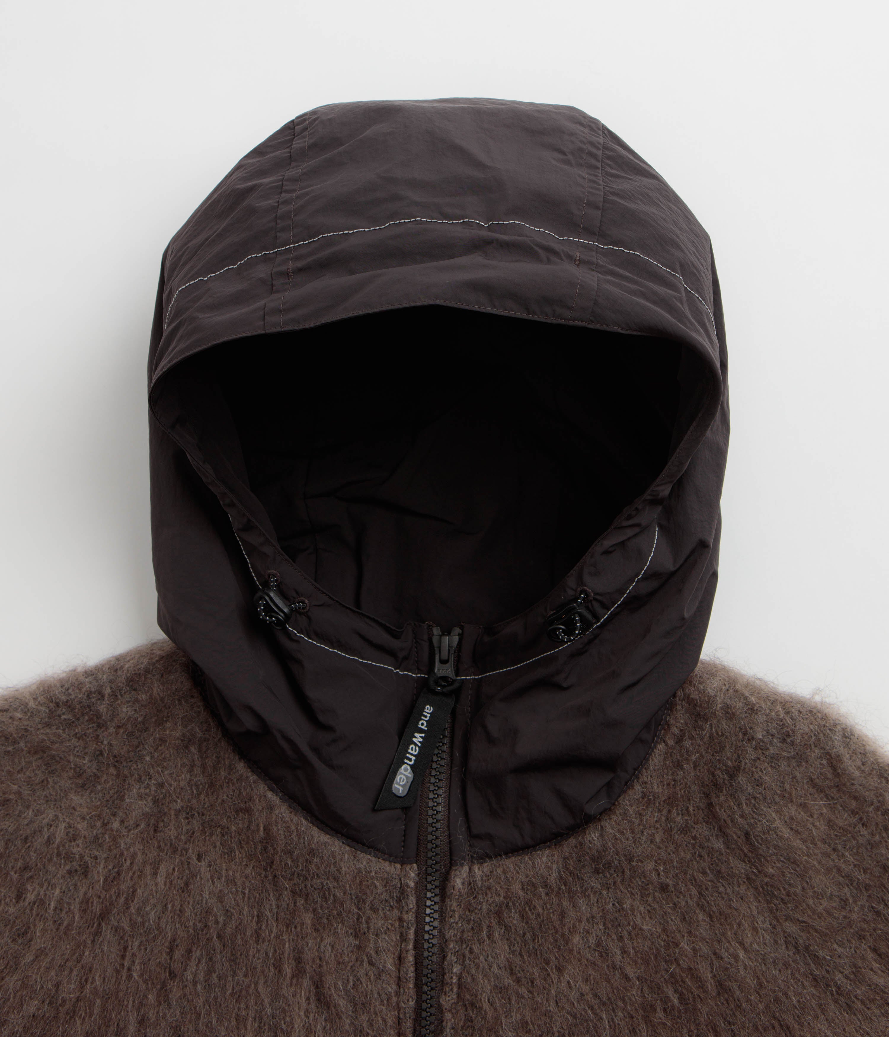 and wander Jacquard Shaggy Knit Full Zip Hoodie - Brown, view 31