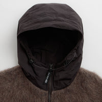 and wander Jacquard Shaggy Knit Full Zip Hoodie - Brown thumbnail