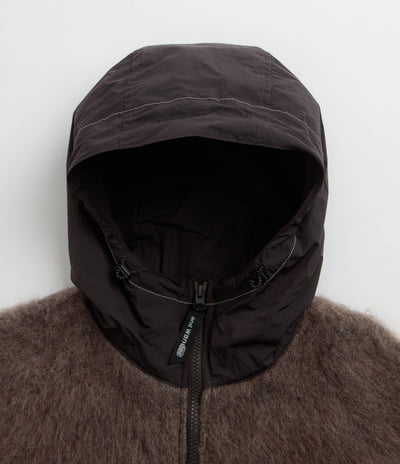and wander Jacquard Shaggy Knit Full Zip Hoodie - Brown