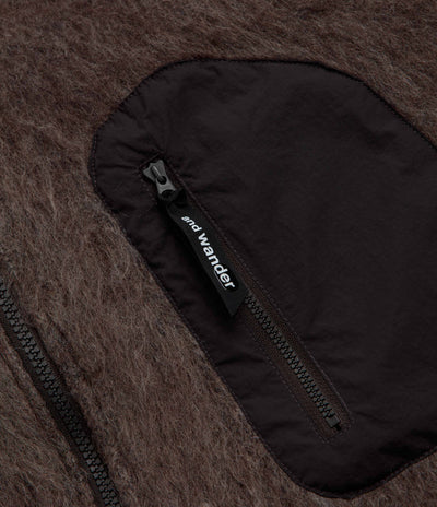 and wander Jacquard Shaggy Knit Full Zip Hoodie - Brown