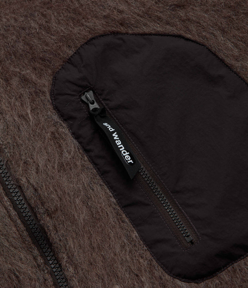 and wander Jacquard Shaggy Knit Full Zip Hoodie - Brown, view 22