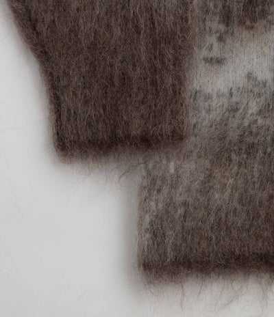 and wander Jacquard Shaggy Knit Full Zip Hoodie - Brown