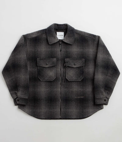 and wander Wool Shaggy Check Zip Jacket - Charcoal