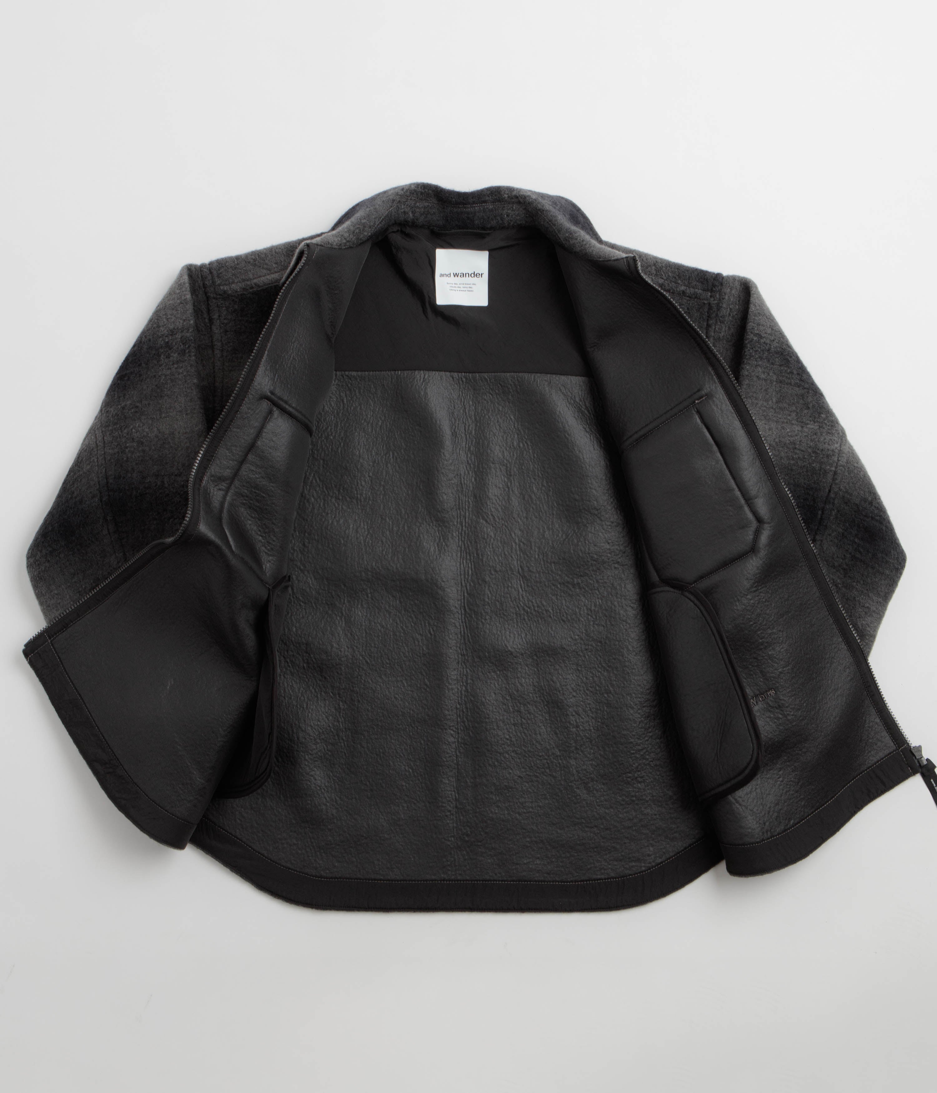 and wander Wool Shaggy Check Zip Jacket - Charcoal, view 30