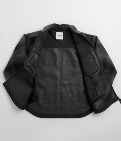 and wander Wool Shaggy Check Zip Jacket - Charcoal