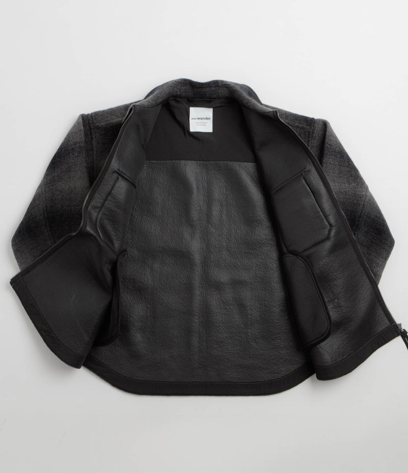 and wander Wool Shaggy Check Zip Jacket - Charcoal, view 14