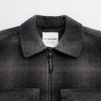 and wander Wool Shaggy Check Zip Jacket - Charcoal thumbnail