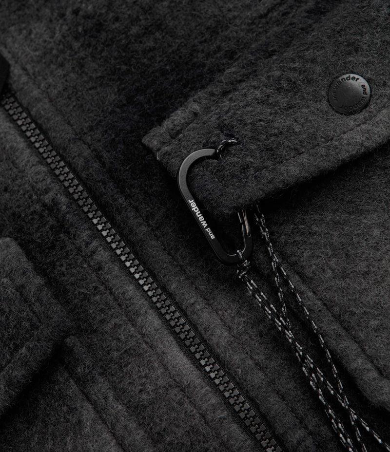 and wander Wool Shaggy Check Zip Jacket - Charcoal, view 23