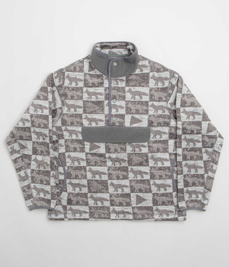 and wander x Maison Kitsune Fox Checkers Pullover Fleece - Grey