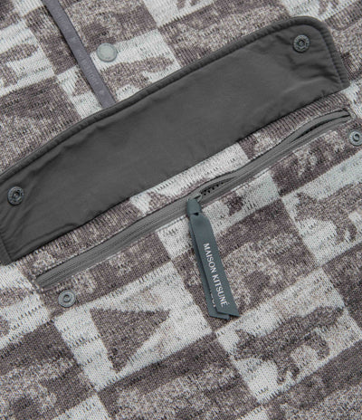 and wander x Maison Kitsune Fox Checkers Pullover Fleece in Grey