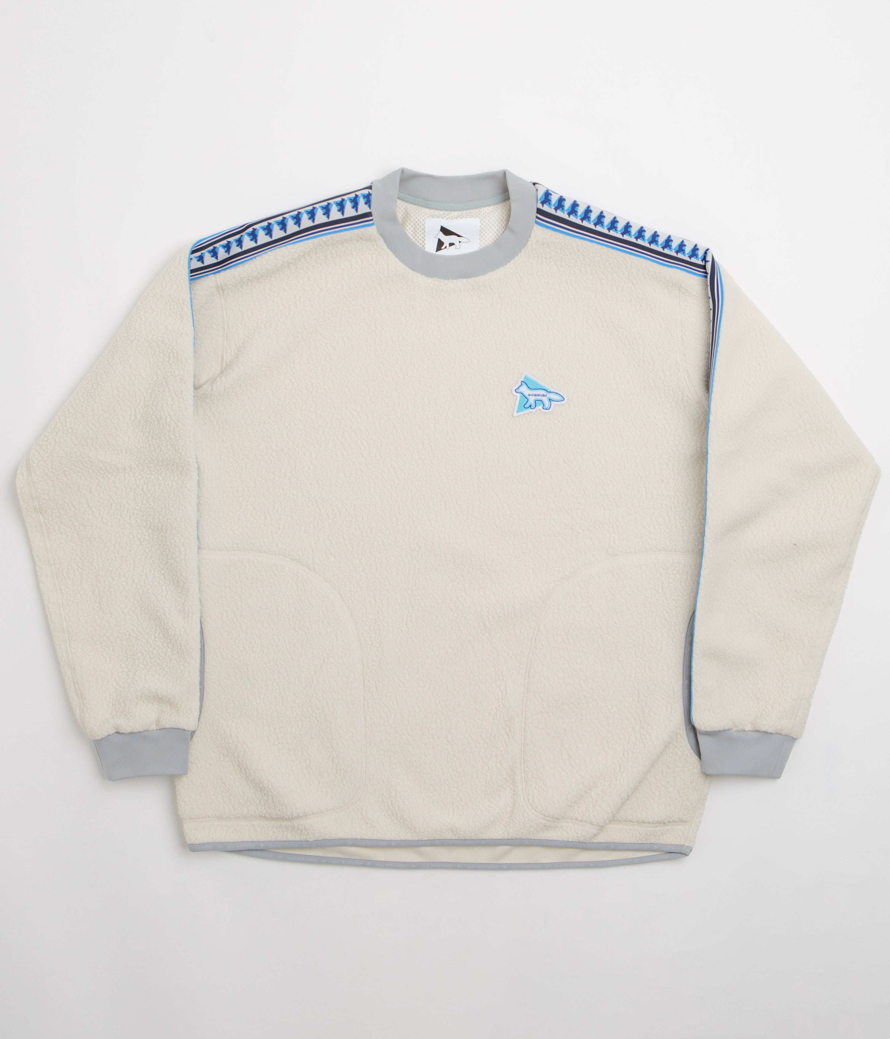 and wander x Maison Kitsune Pullover Fleece Sweatshirt in White