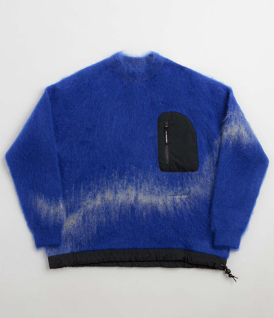 and wander Jacquard Shaggy Knit Crewneck Sweatshirt - Blue