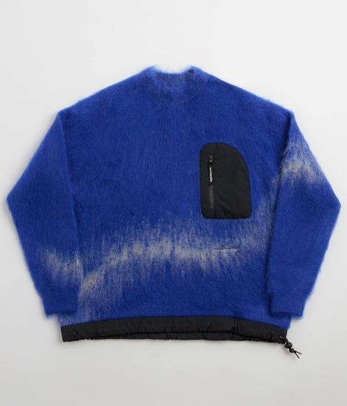 and wander Jacquard Shaggy Knit Crewneck Sweatshirt - Blue