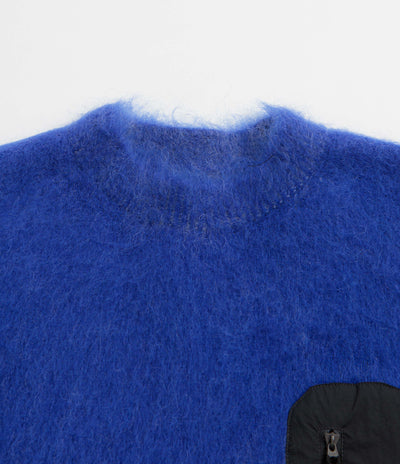 and wander Jacquard Shaggy Knit Crewneck Sweatshirt - Blue
