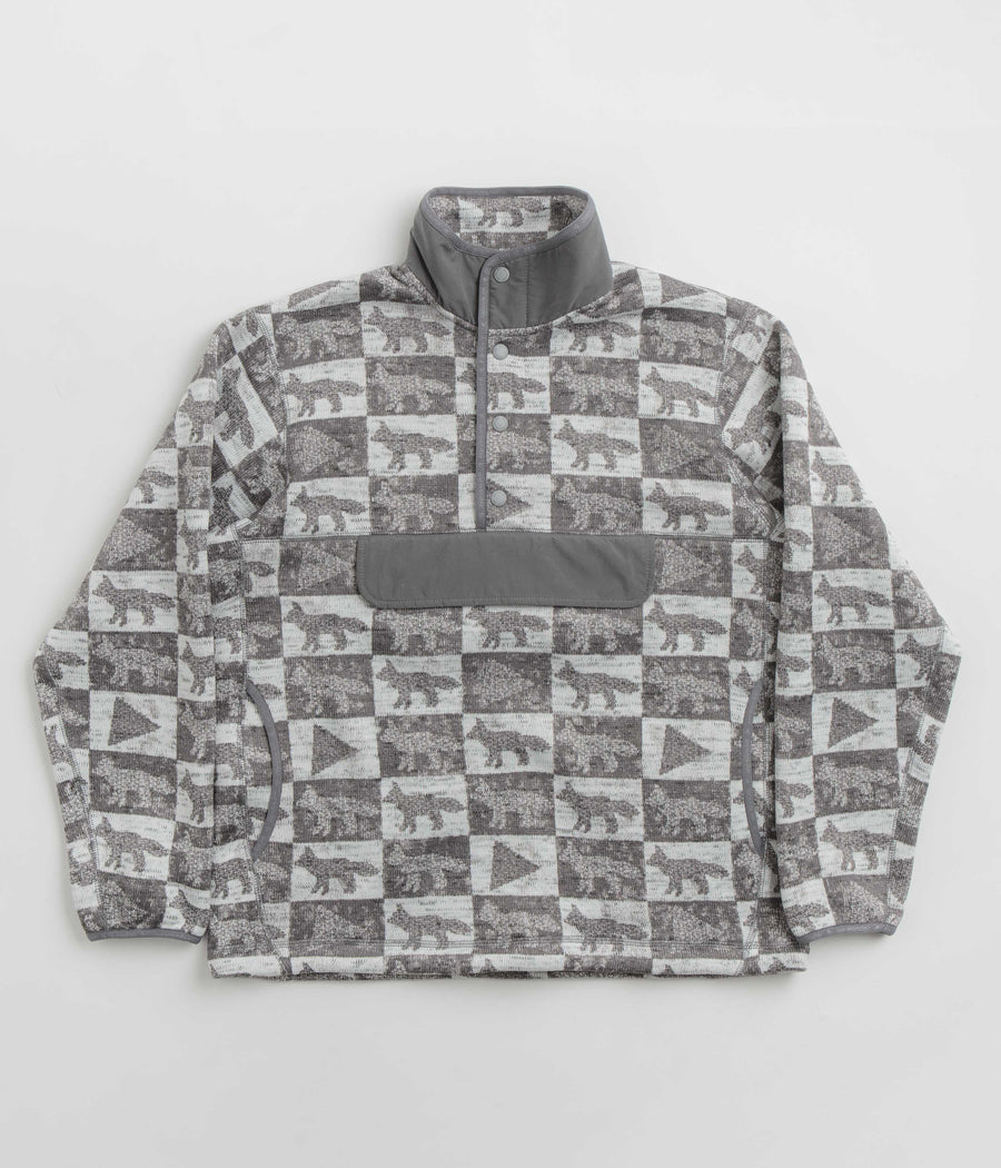 and wander x Maison Kitsune Fox Checkers Pullover Fleece in Grey