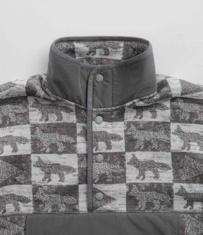 and wander x Maison Kitsune Fox Checkers Pullover Fleece in Grey