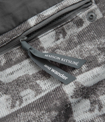 and wander x Maison Kitsune Fox Checkers Pullover Fleece in Grey