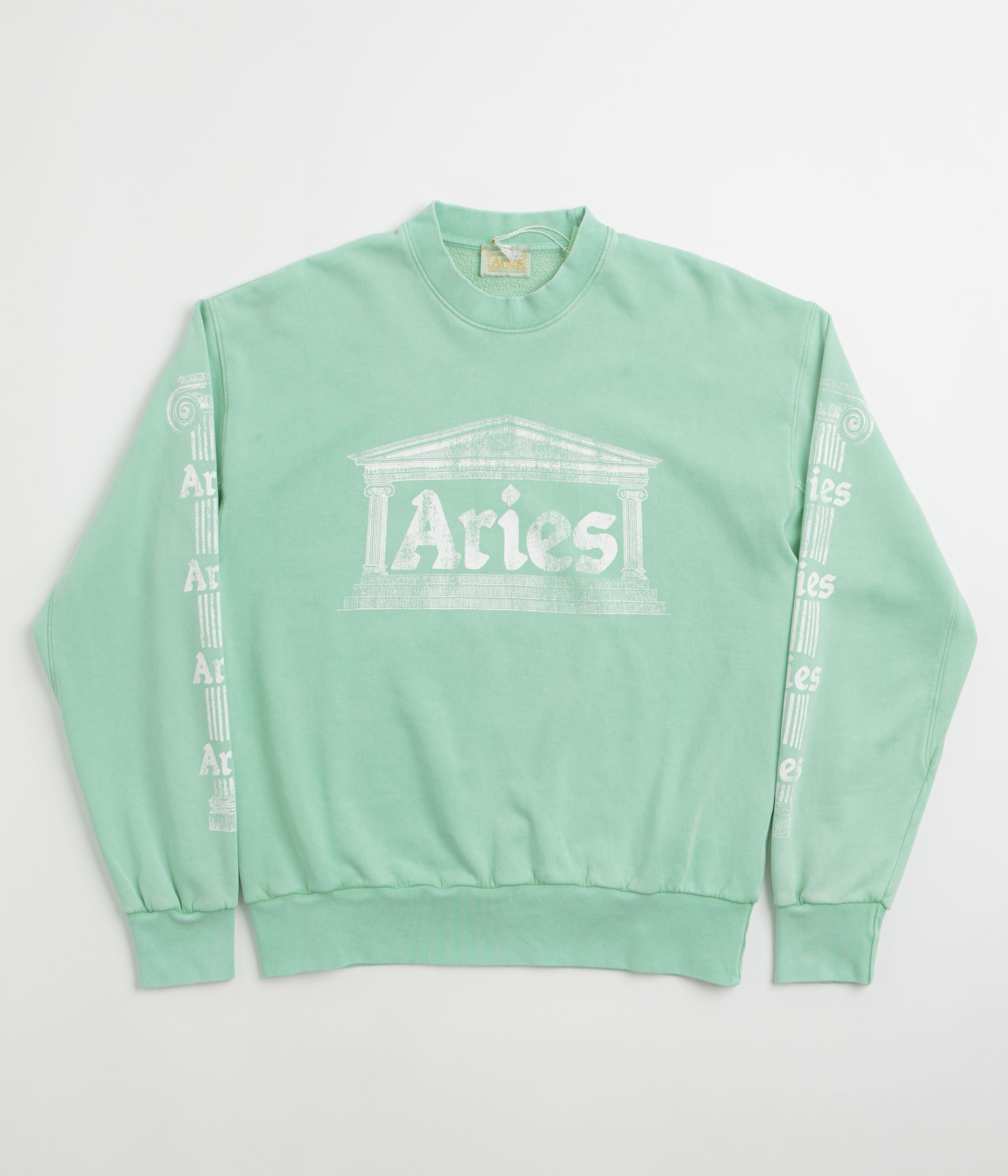 Aries Aged Ancient Column Crewneck Sweatshirt in Aqua