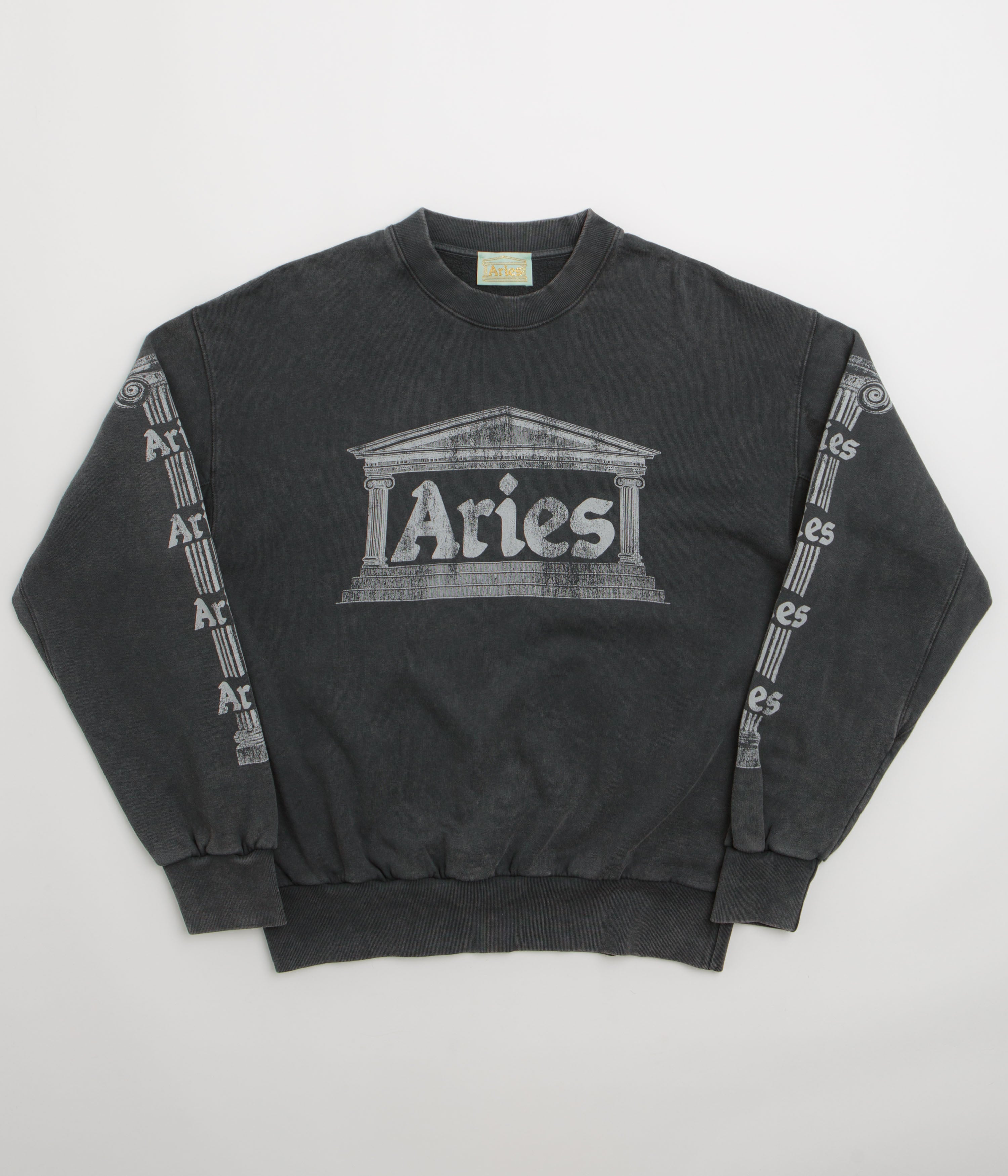 Aries Aged Ancient Column Crewneck Sweatshirt in Black and White