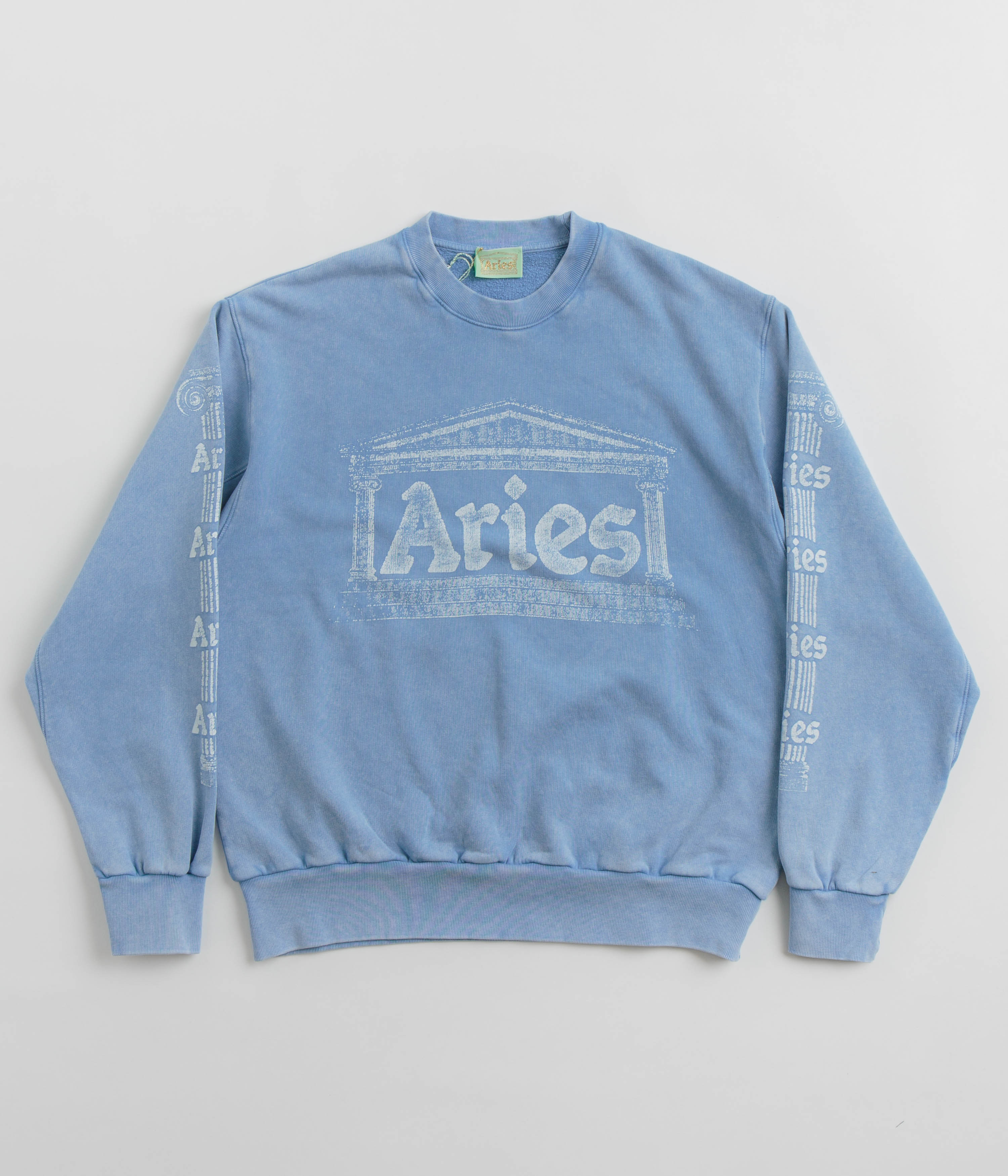 Aries Aged Ancient Column Crewneck Sweatshirt in Pale Blue