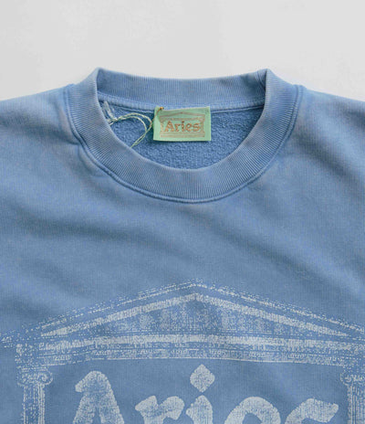 Aries Aged Ancient Column Crewneck Sweatshirt in Pale Blue