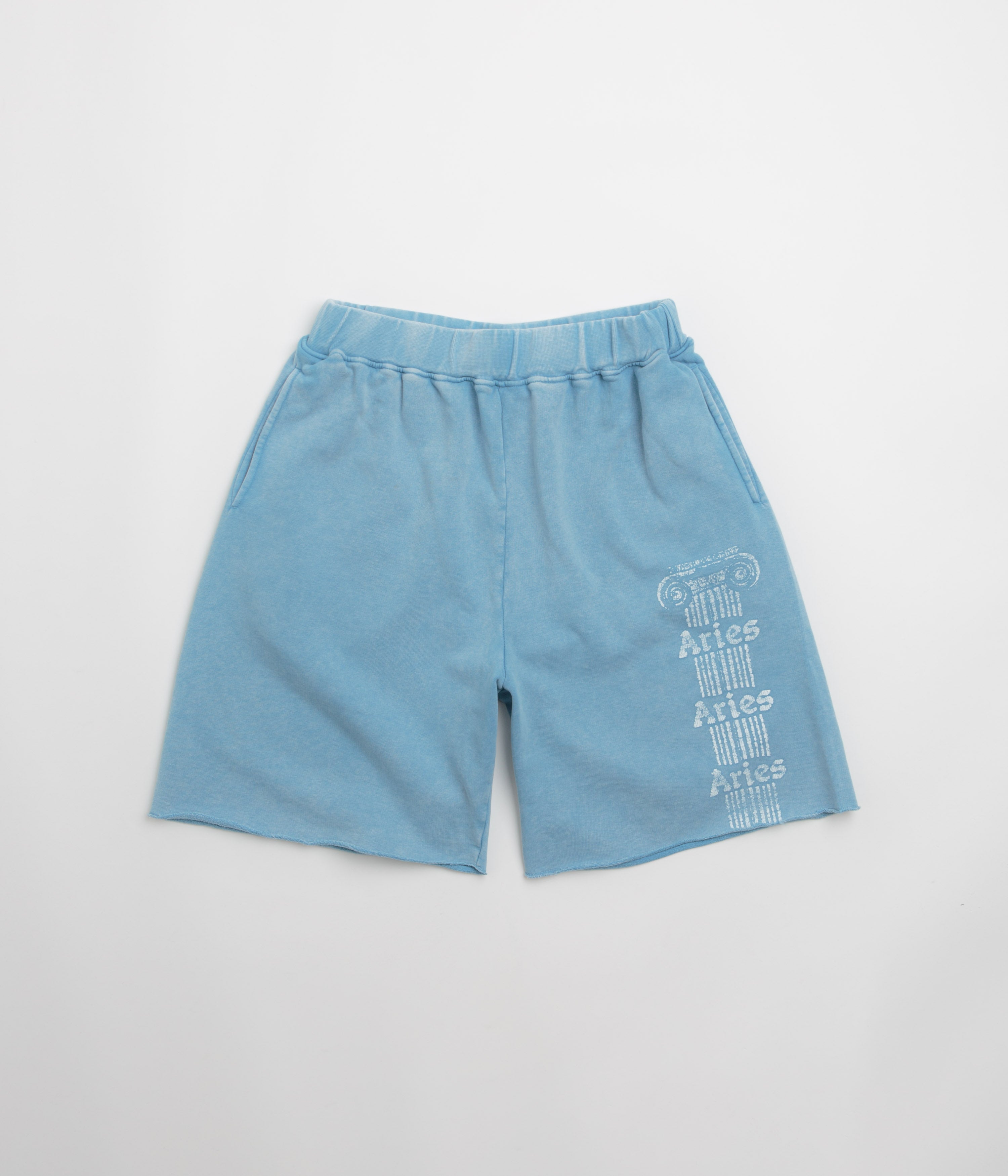 Aries Aged Ancient Column Sweat Shorts in Pale Blue
