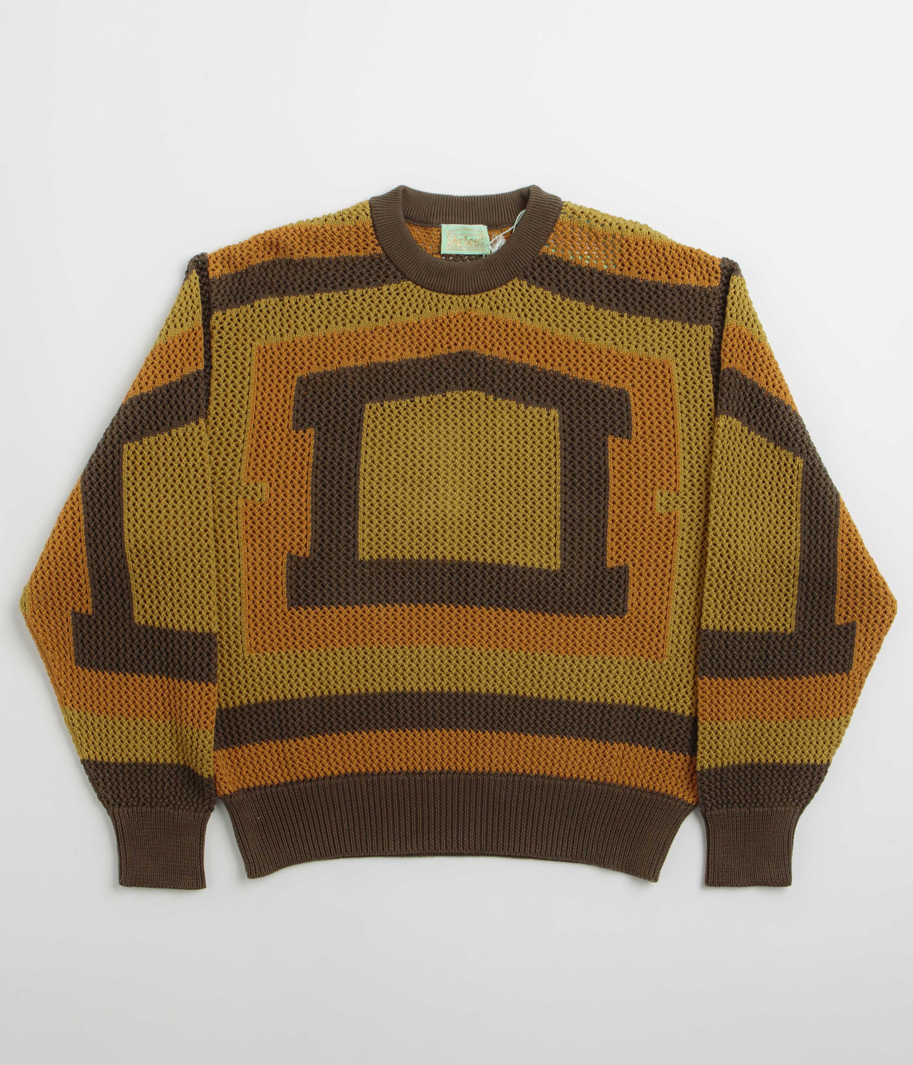 Aries Crochet Temple Knit Sweatshirt in Khaki