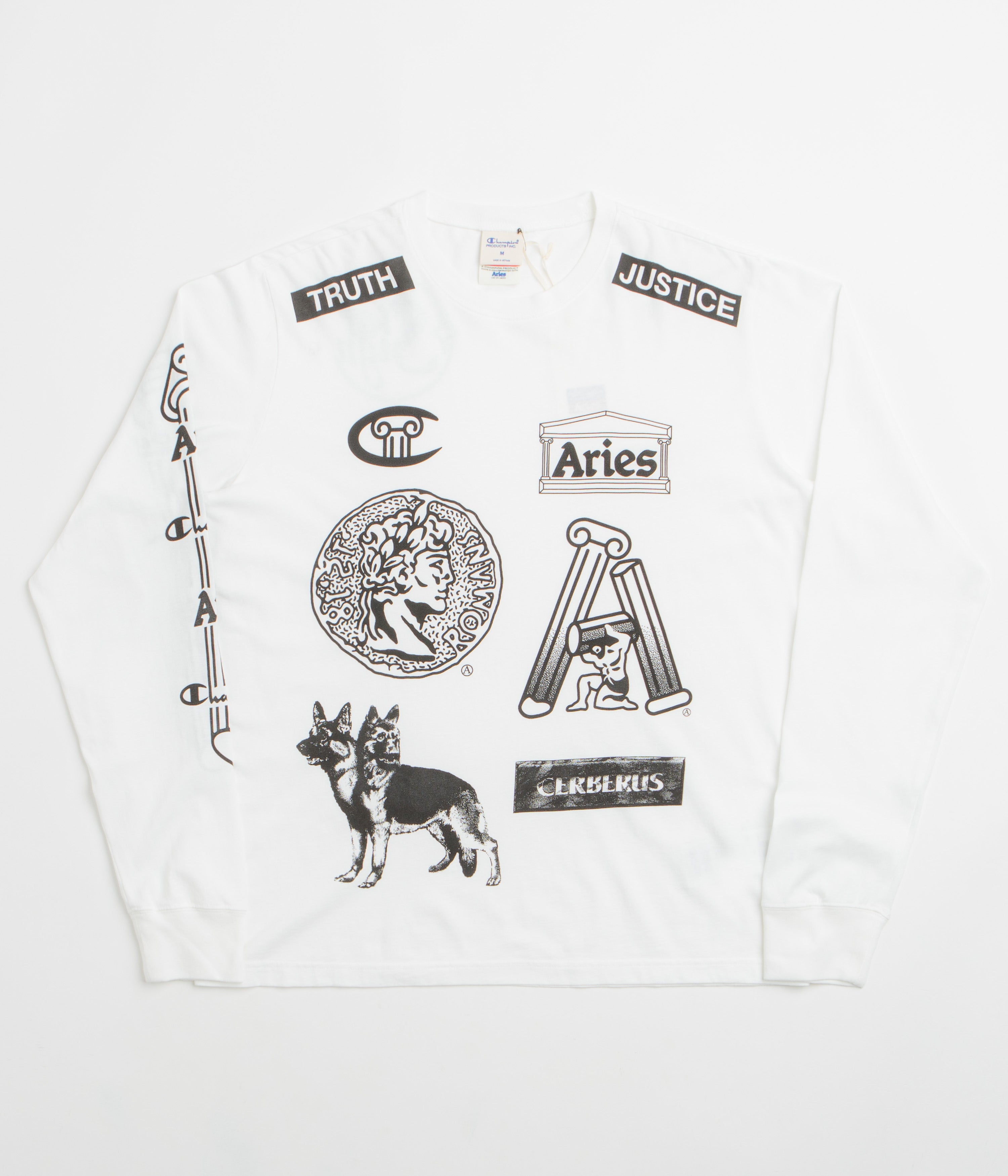 Aries x Champion Sponsor Long Sleeve T-Shirt in White