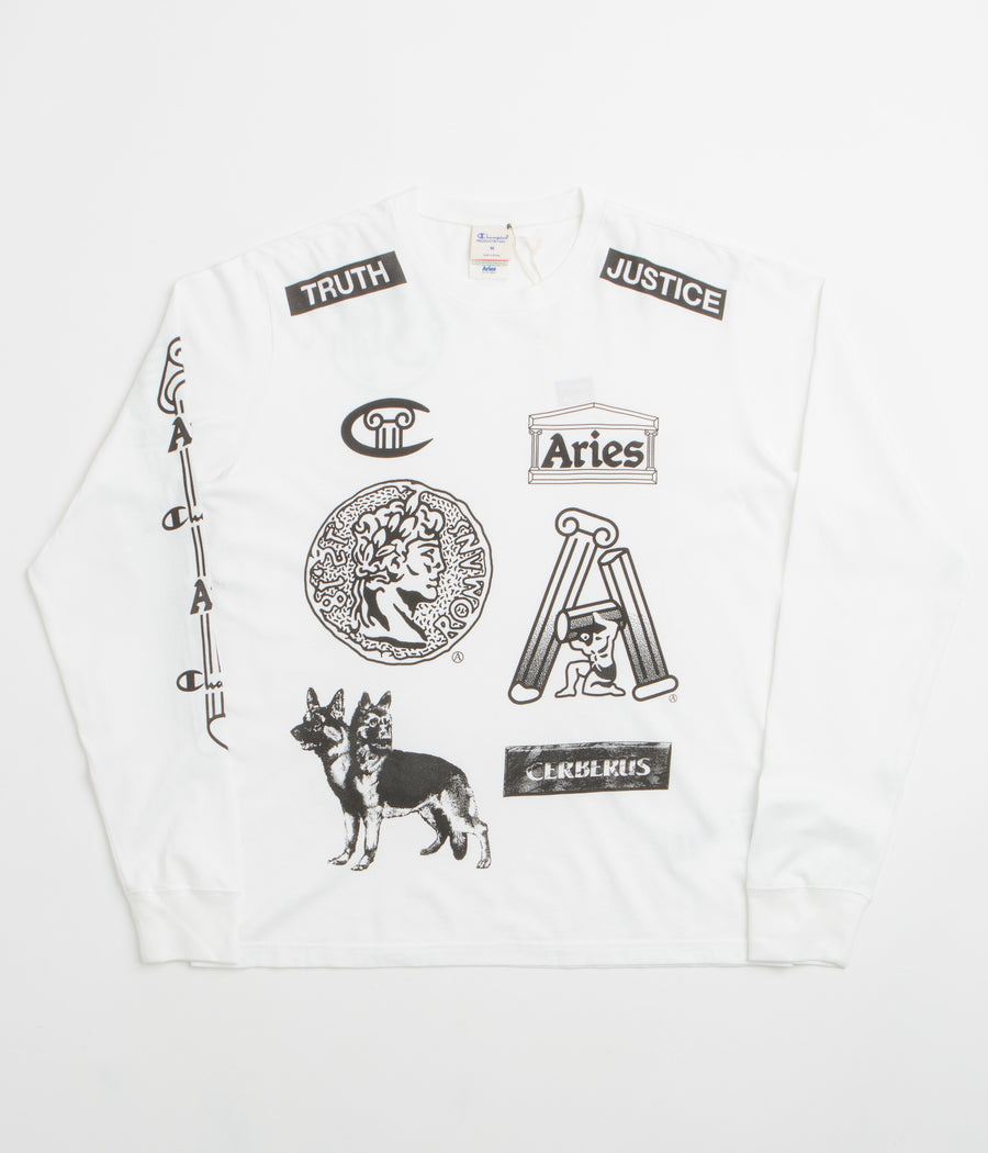 Aries x Champion Sponsor Long Sleeve T-Shirt in White